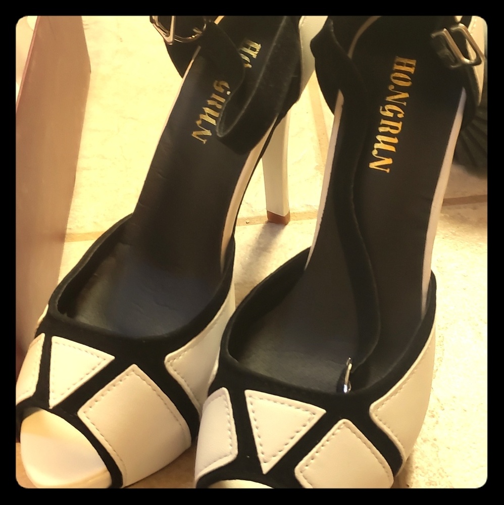 Black and white heels